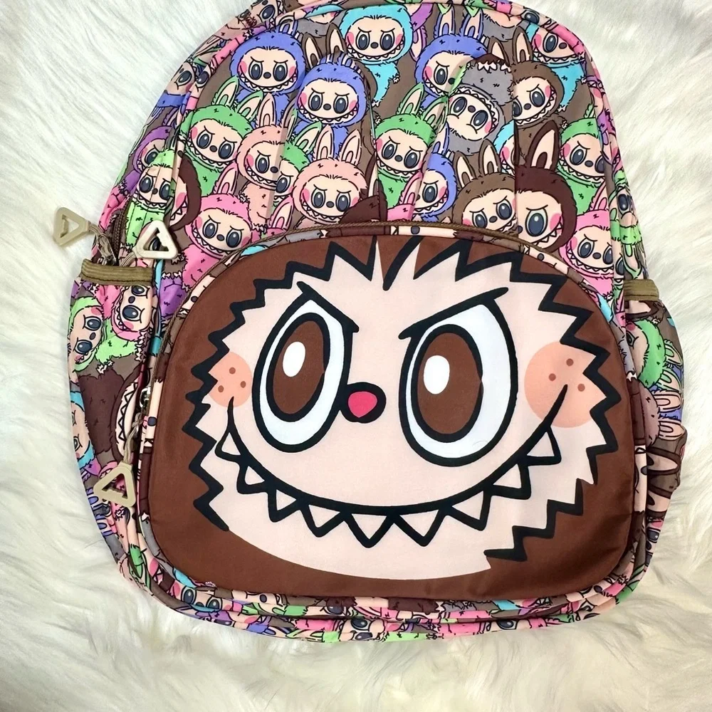 Cute Labubu Monster Character Kids Backpack - Blue, Brown, Light Pink, Dark Pink